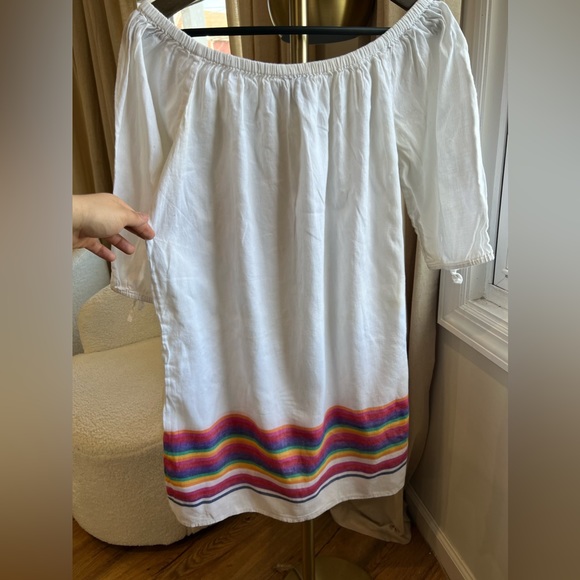 J Crew Linen Midi Dress White Rainbow Stripe | Large - Picture 3 of 10